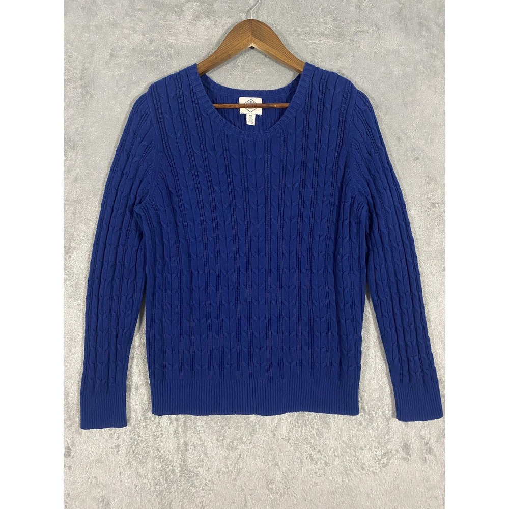 St Johns Bay Sweater Sz XXL Blue‎ Cable Knit Soft Cozy Preppy Academia Classic